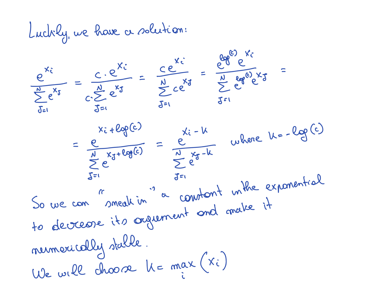 Safe softmax formula