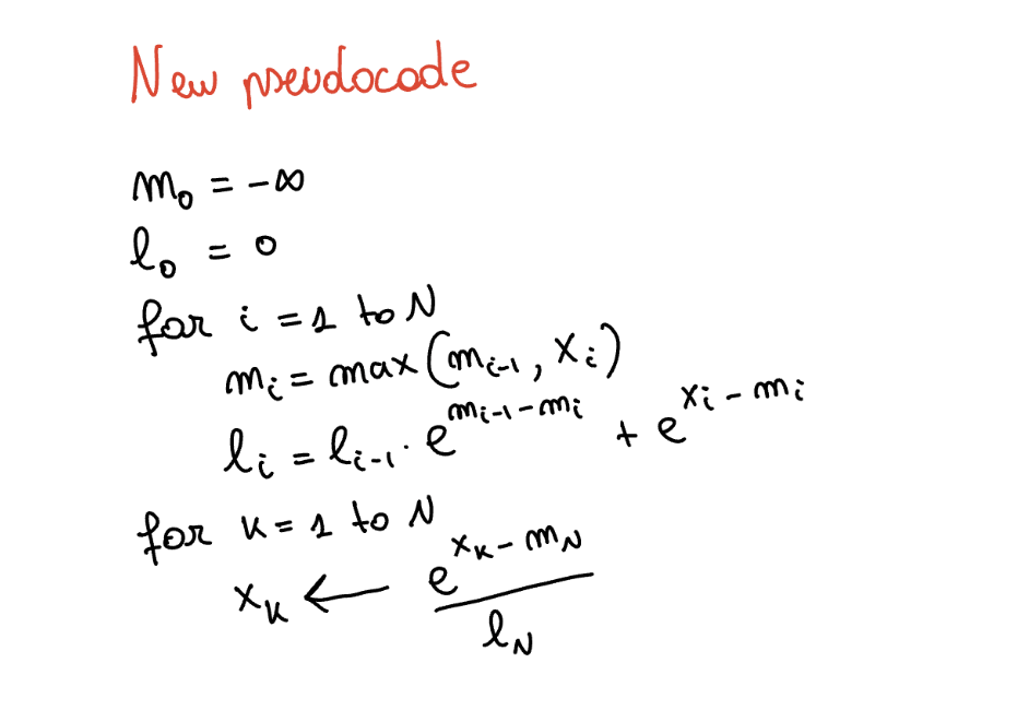 Online softmax one-pass algorithm